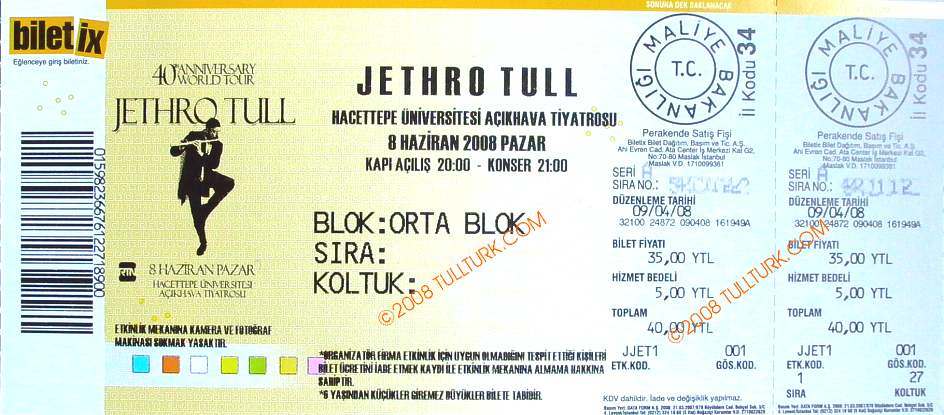  Jethro Tull 40. Anniv. Live in ANKARA, 08.06.2008  For Details, please go to TULLTURK, 2008 page