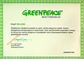 Greenpeace Honoured Certificate to Bora Cetin, September 23, 2008  Istanbul