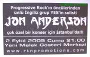 Jon Anderson Istanbul 05,  FLYER Back